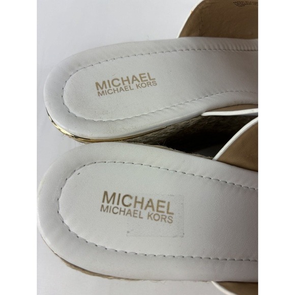 Michael Kors Platform Wedge Slides White 10 M Espadrille Raffia - Picture 9 of 11